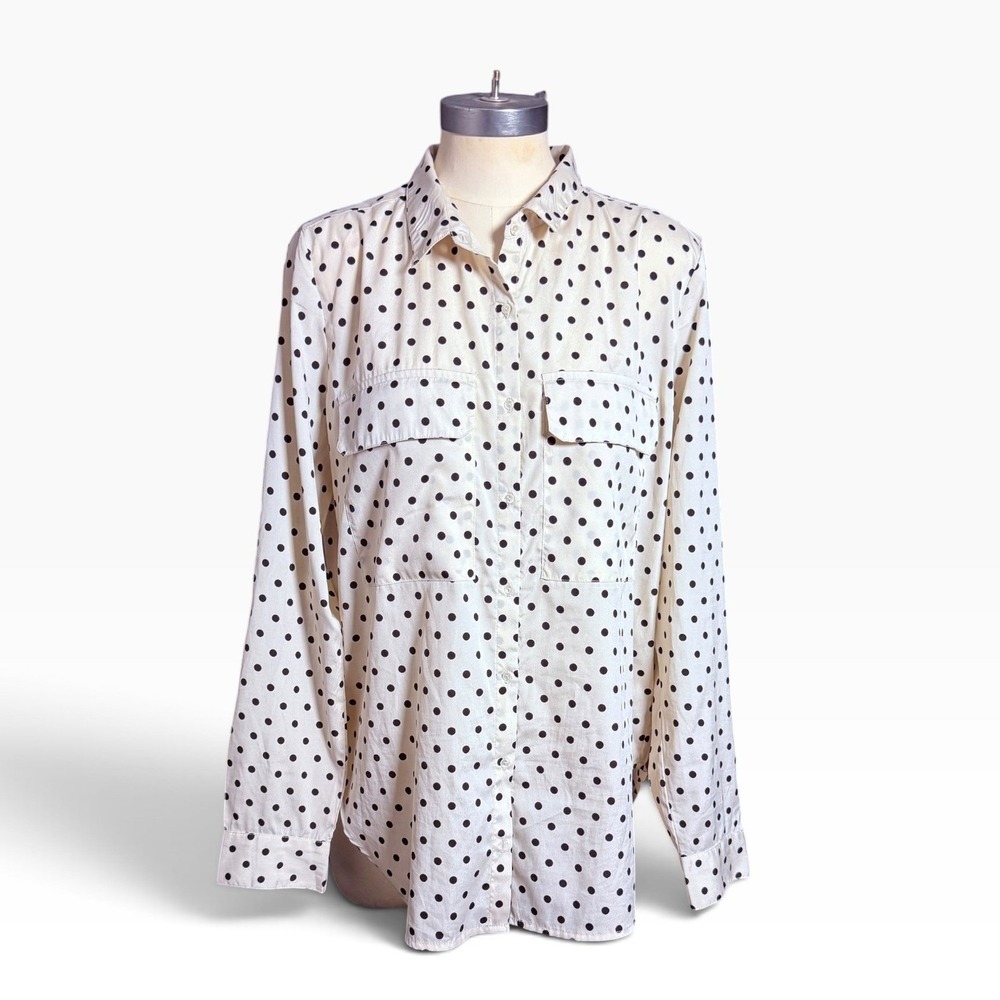 KUT from the Kloth Ivory Black Polka Dot Utility Blouse Women's Large Polka Dots